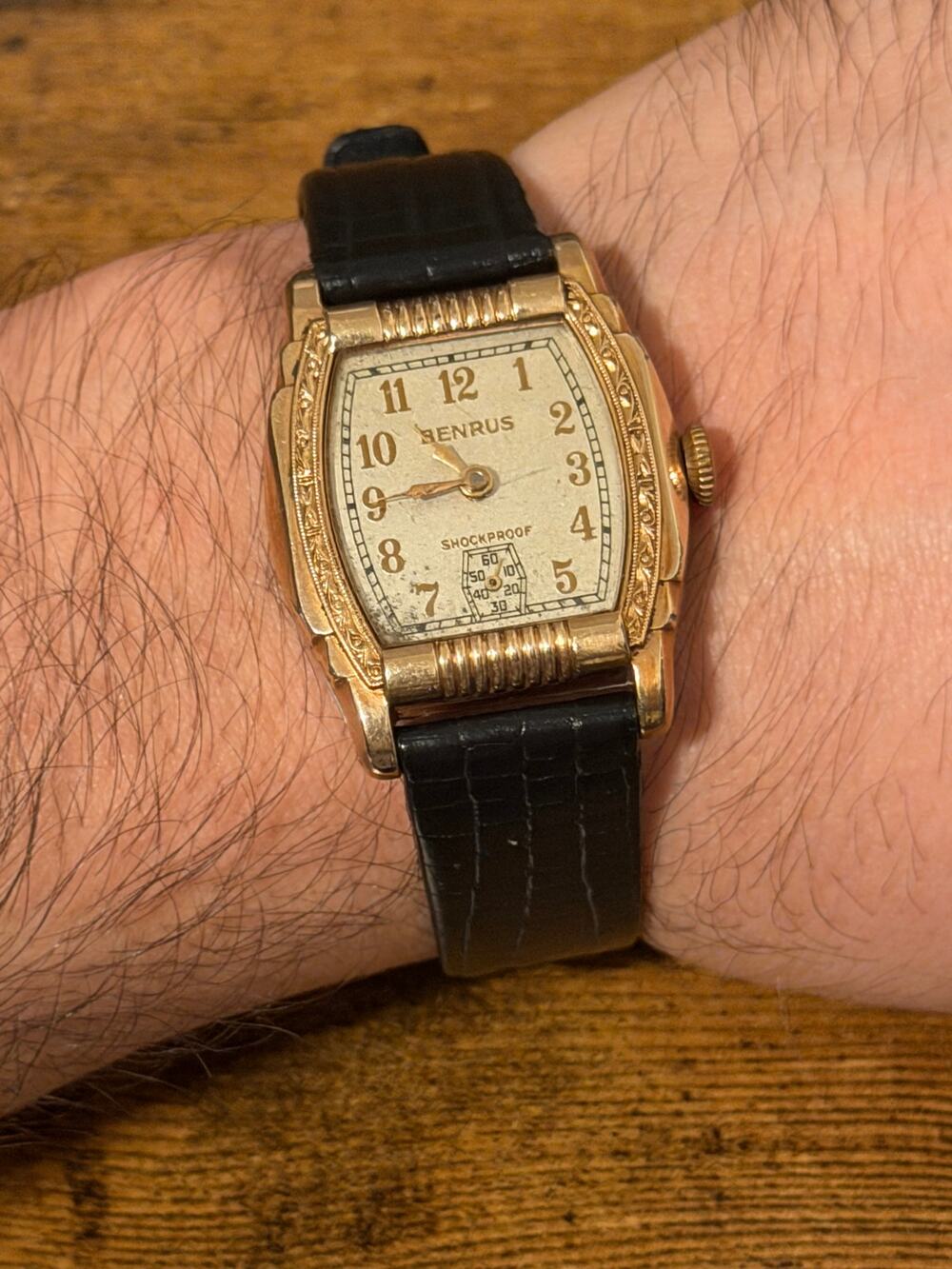 Benrus Art Deco Tank Shockproof Manual Wind Gold-Tone 29mm Watch